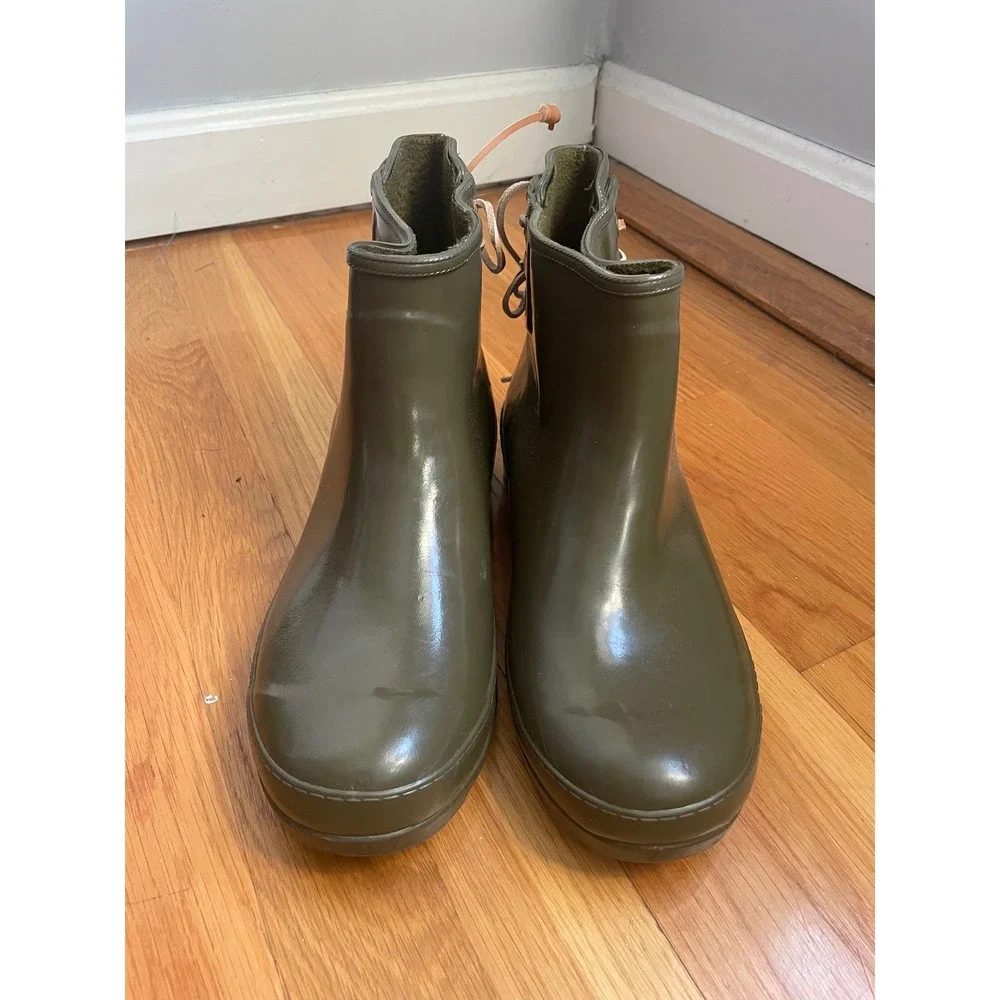 Sperry Top-Sider Saltwater Olive Green Rubber Rain Boots Womens 8 STS99566